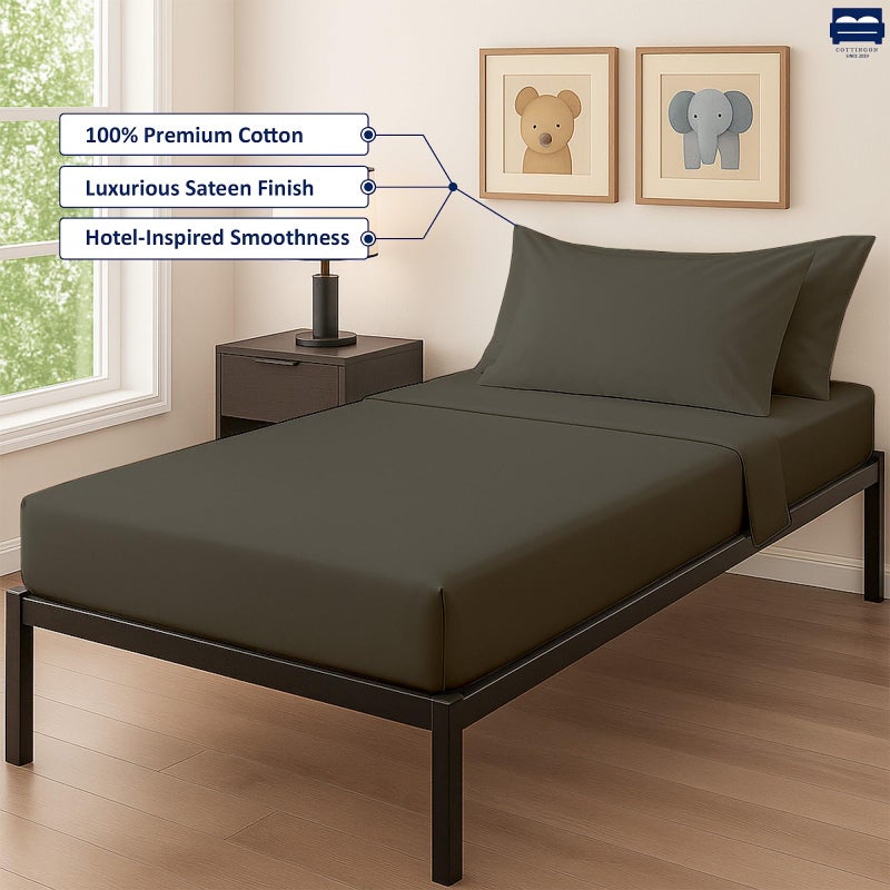 Cottingon 33"x75" Cot Sheet and Pillow Case 4 Piece Set, 100% Egyptain Cotton Soft Bedding Perfect for Rollaway, Folding, Guest Bed Frame, Fits Upto 7" Deep Mattress, Dark Grey Solid - Image 2